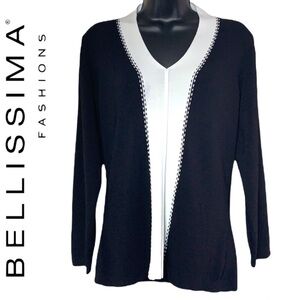 Bellissima Fashion Black/White Long Sleeve Knitted Sweater Size M